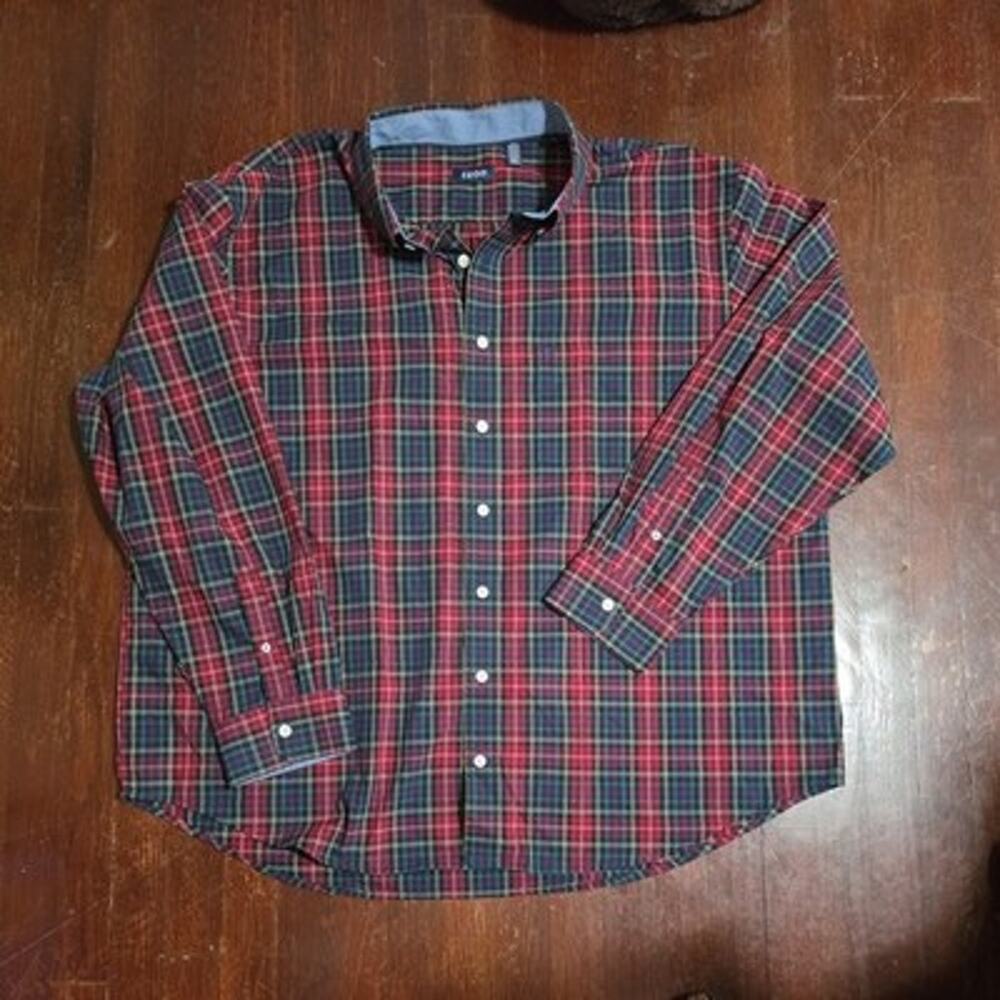 New! Izod Mens Navy Red Plaid Button Down Shirt 3XLT Casual Travel Comfort